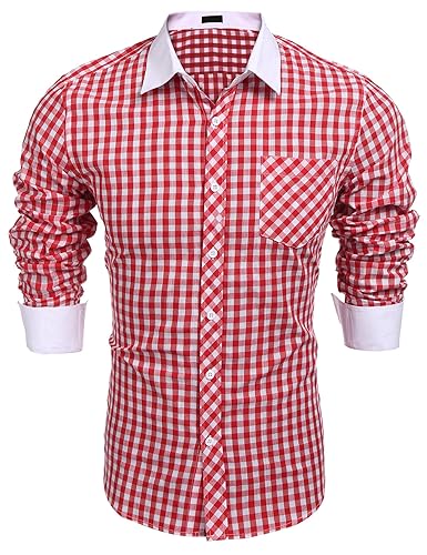 Burlady Trachten Hemd Karriert Slim fit Herren Freizeithemd Karohemd holzfäller Hemden männer Checked Shirt