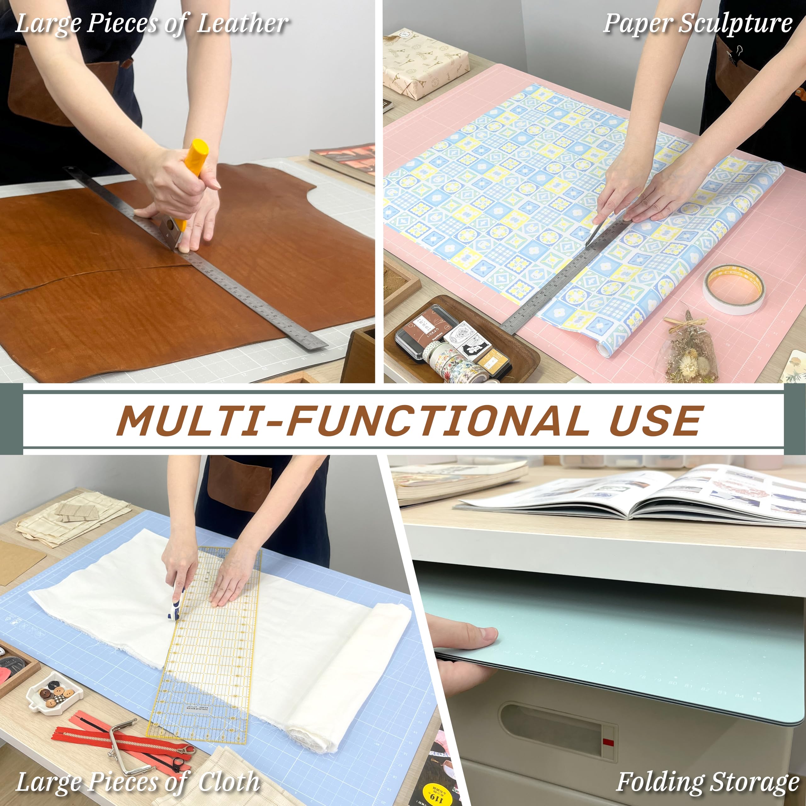 iMAT Flip Cutting Mat Note A1 (Inch Version), 24 x 36 in (60 x 90 cm), Foldable, Ideal for Crafts, Paper Cutting, Large Leather and Cloth Projects, Sketching, Drawing (Translucent)