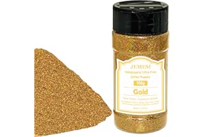 JEMESI Holographic Ultra Fine Glitter Powder, 100g/3.52oz Extra Fine Epoxy Glitter Flakes Crafts Sequins 1/170'' 0.0059'' 0.15mm for Resin Arts Crafts, Body, Face, Nail, Tumblers Slime - Gold