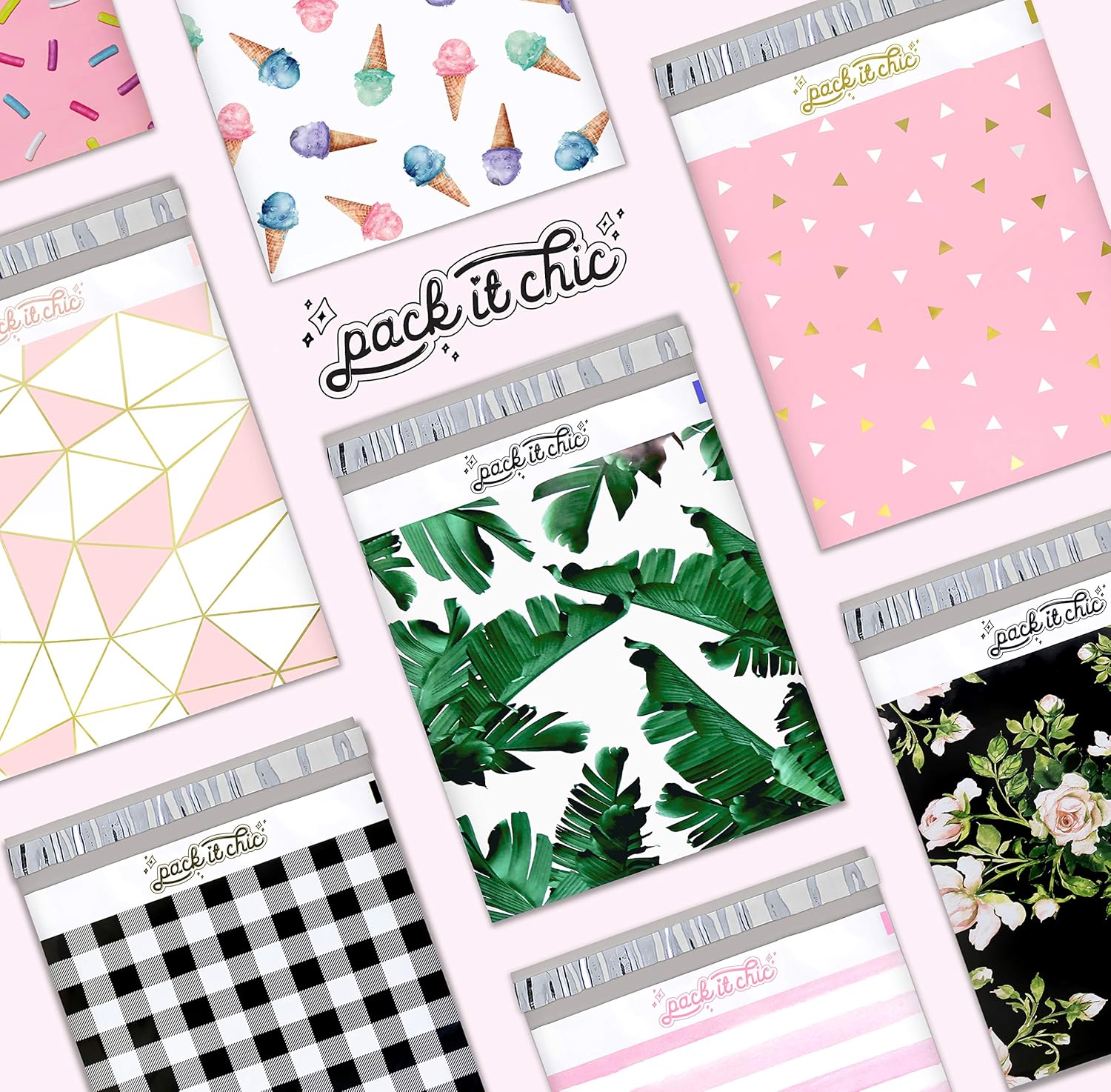 Pack It Chic - 10X13 (100 Pack) Cactus & Succulents Poly Mailer Envelope Plastic Custom Mailing & Shipping Bags - Self Seal (More Designs Available) : Office Products