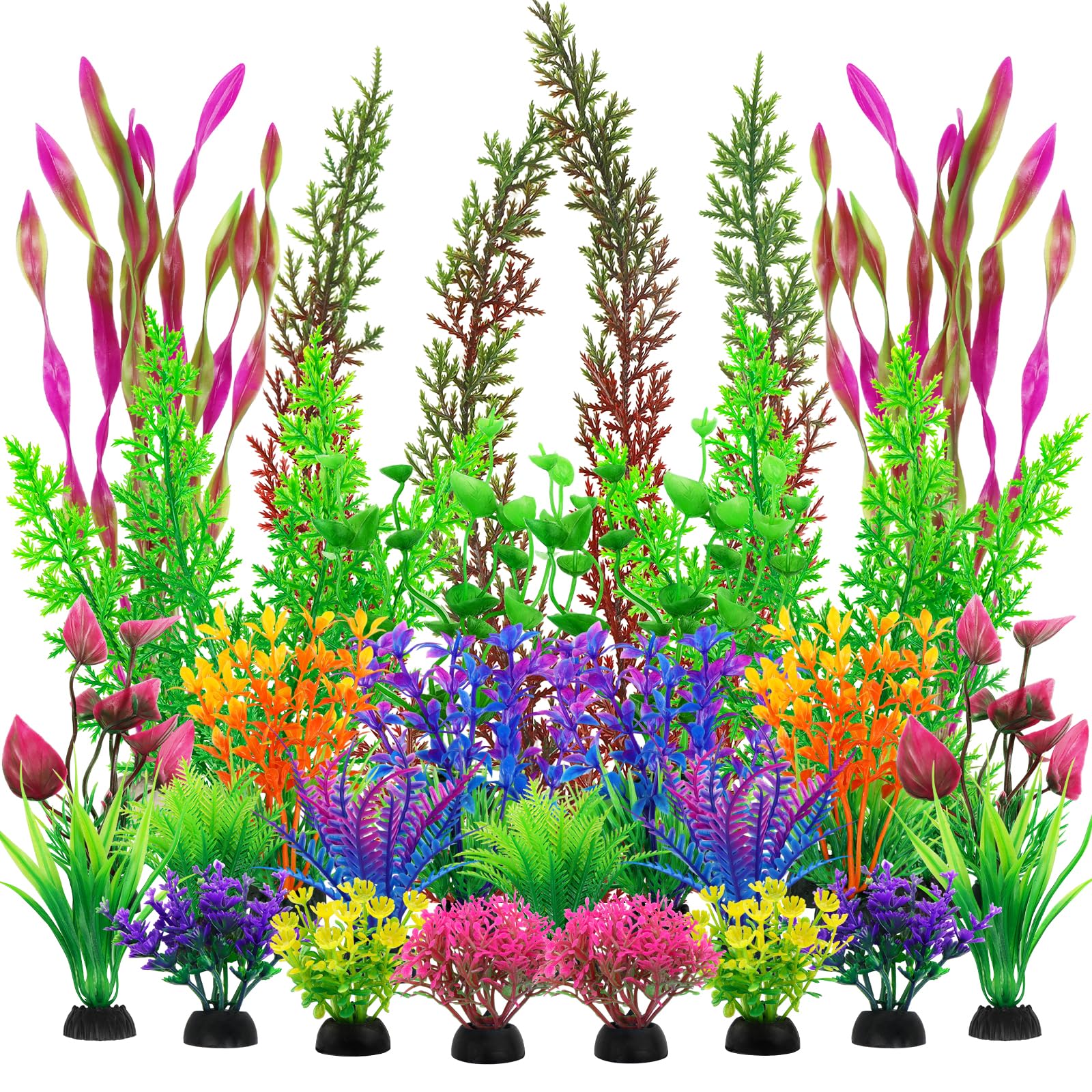 QUOZUO 25pcs Colorful Aquarium Artificial Plastic Plants Decoration, Grass Aquarium Decor Set, Fish Tank Decorations Hides Accessories