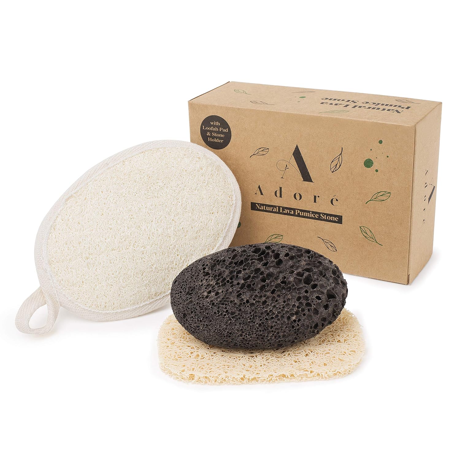 Eco-Friendly Lava Pumice Stone for feet - Callus Remover for feet and hands - Natural Foot Scrubber for Exfoliation to Remove Dead Skin – Pedicure Foot Care Gift Set with Organic Loofah Pad & Tray: Beauty