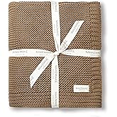 MakeMake Organics Organic Cotton Throw Blanket GOTS Certified Organic Knit Blanket Couch Bed Neutral Fall Colors Soft Cotton Throw Blanket Large (50x60, Brown)