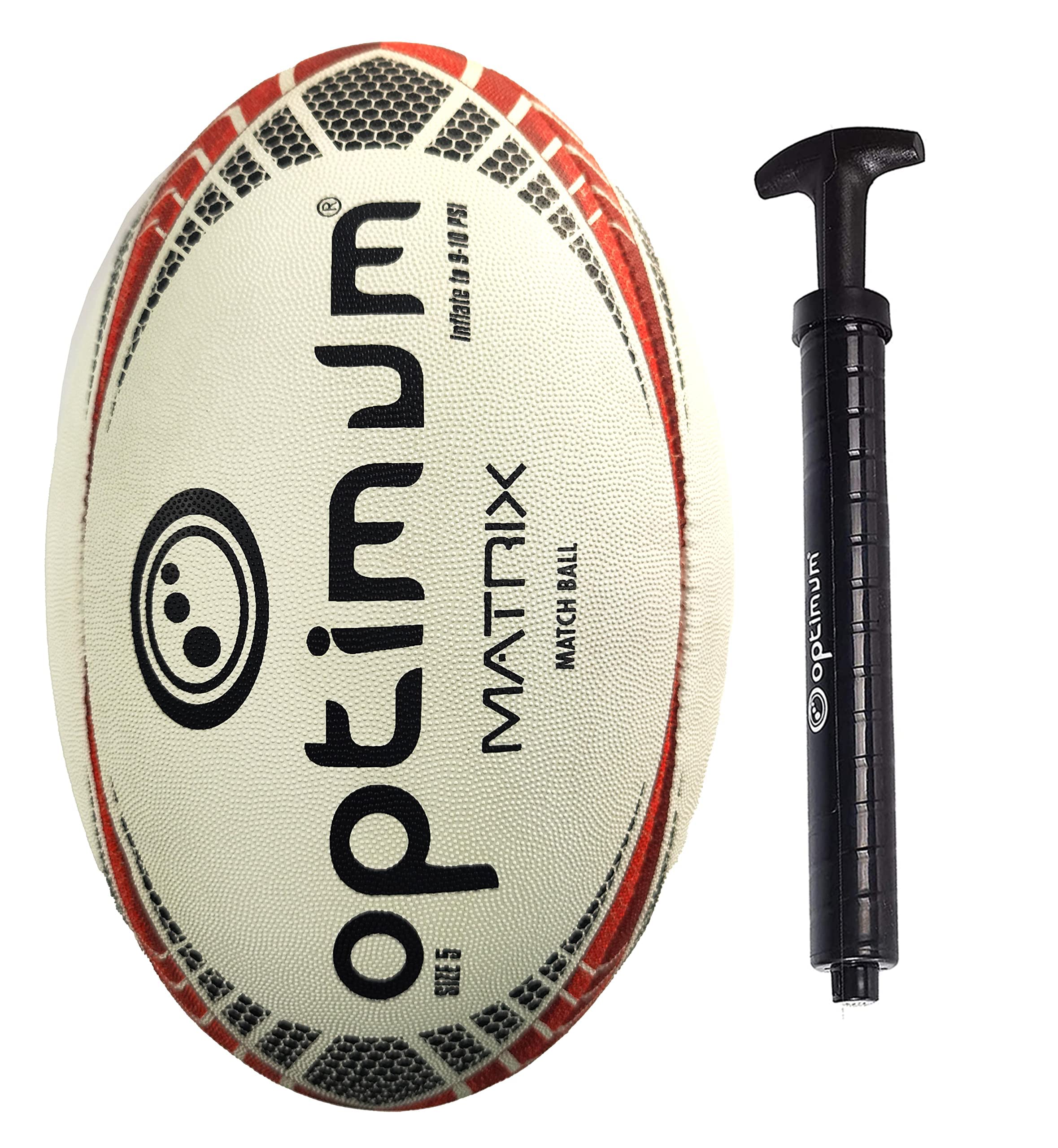Optimum Match Quality Rugby Ball - Suitable for All Weather Condition - Rugby Training Equipment - Premium Quality & Unique Features - with Pump