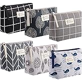 Boao 6 Pieces Canvas Cosmetic Bags Pouches for Purse with Zipper Printed Makeup Bag Multi Function Canvas Travel Pouch Organizer Pouch for Women Vacation Travel, 6 Styles(Grid Style)