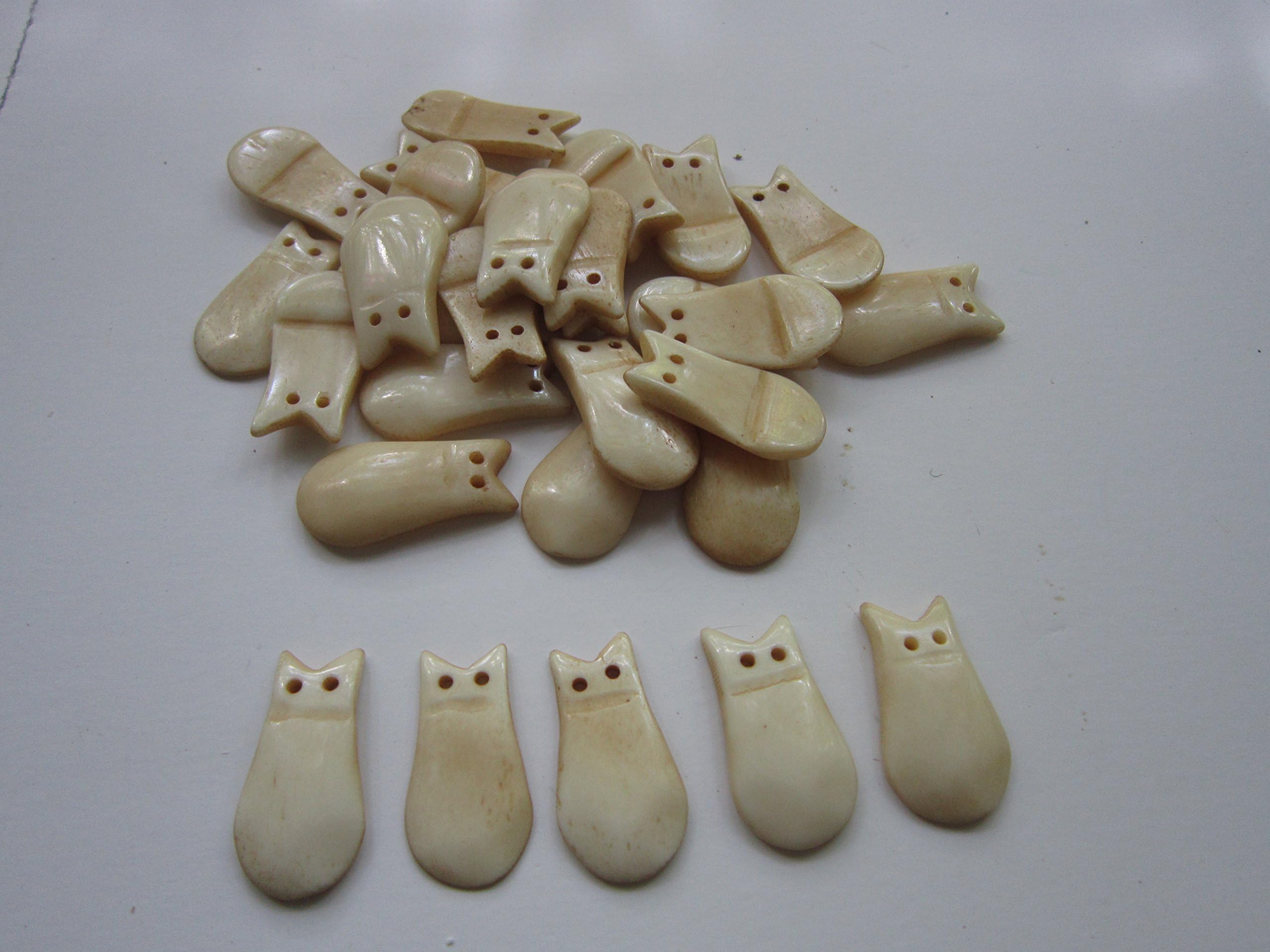 20 Elk Teeth Carved Buffalo Bone Beads Pendants Crafts Pow Wow Regalia T1