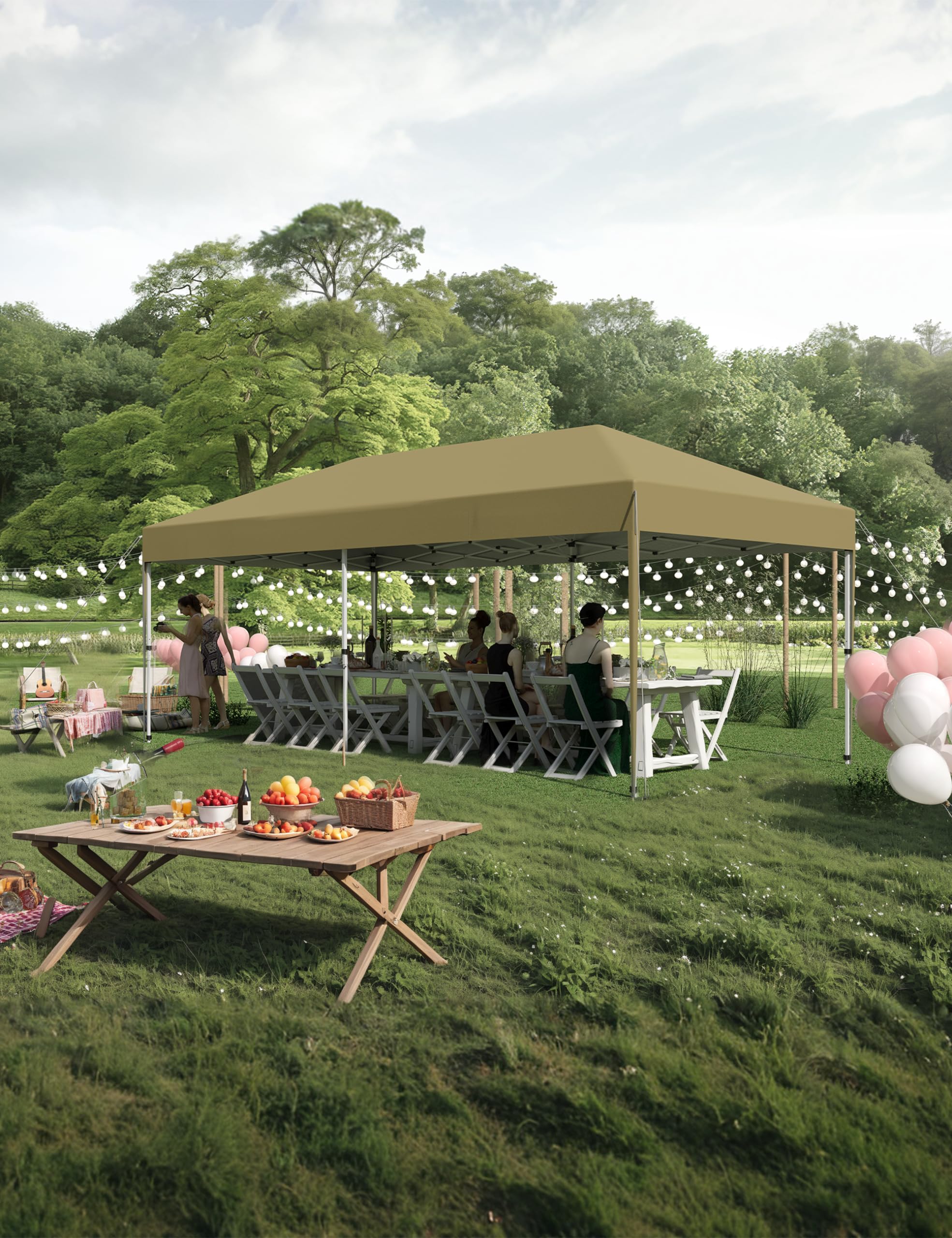 Photo 1 of 10'x 20' Pop up Canopy Tent with 210 D Oxford Fabric, Portable Instant Commercial Canopy Including 12 Stakes 6 Sandbags for Farmers' Market, Wedding Event, Outdoor Camping-Khaki