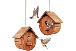 Set of 2 MIXUMON Bird Houses for Outside, Outdoor 2 Bird House Room for 2 Bird Families Bluebird Finch Cardinals Hanging Birdhouse for Garden