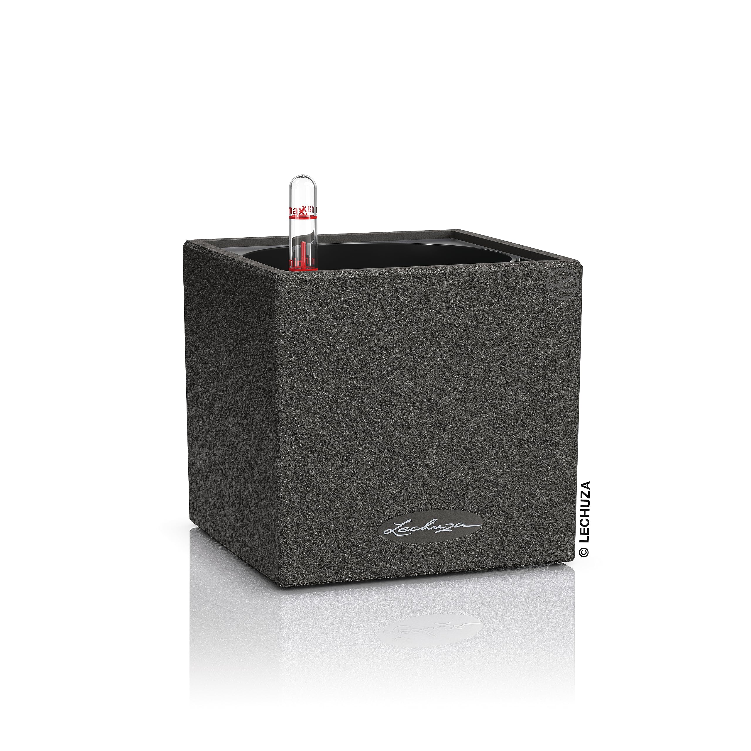 Lechuza Self Watering Plant Pot CANTO Stone 14 Garden Flower Indoor and Outdoor Small Plastic Herb Planter without Drainage Hole H14 L14 W14 cm Graphite Black