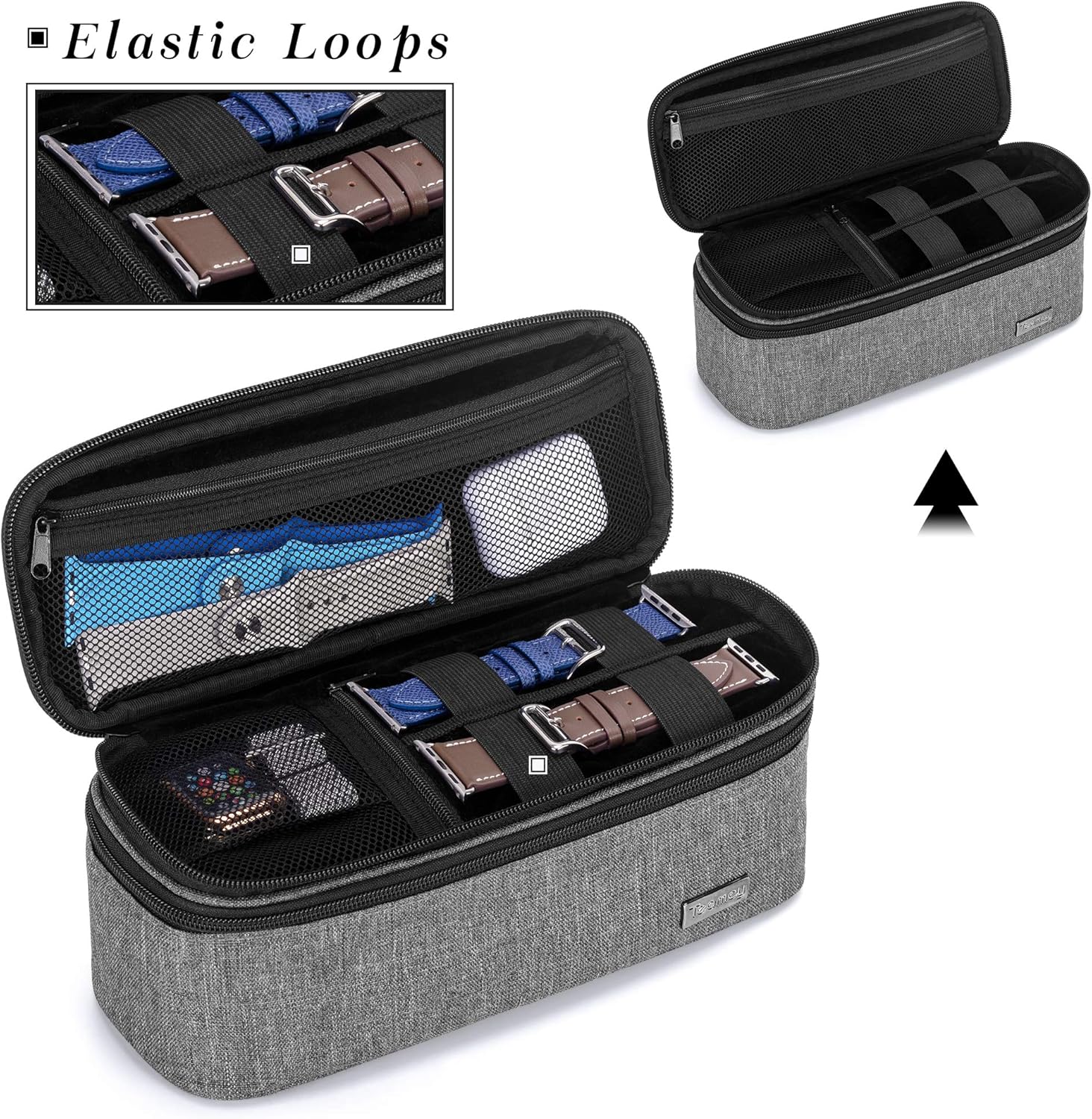 Teamoy Double-Layer Watch Box Organizer with Soft Padded Inner Liner, Travel Storage Case for Man Watches , Wristwatch and Accessories, Gray: Home Improvement