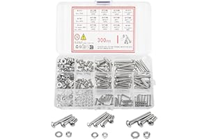 wugongshan 300 Pcs Button Head Socket Cap Screws Bolts and Nuts and Flat Washers Assortment Kit, M3/M4/M5 Stainless steels Hex Socket Head Screws Nuts and Bolts and Locking Washers Set