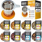 Tiesta Tea Fruity Tea 8-Pack Sampler &amp; Brewbasket 5 oz Strainer Bundle Set | Includes Eight Assorted Fruit-Focused Portions Paired With Reusable Stainless Filtration, Preparation for Daily Use