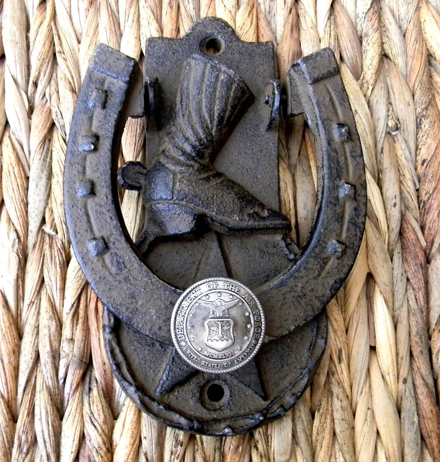 US Air Force Cast Iron Door Knocker, Cowboy Boot Lucky Horseshoe Rustic Home Decor