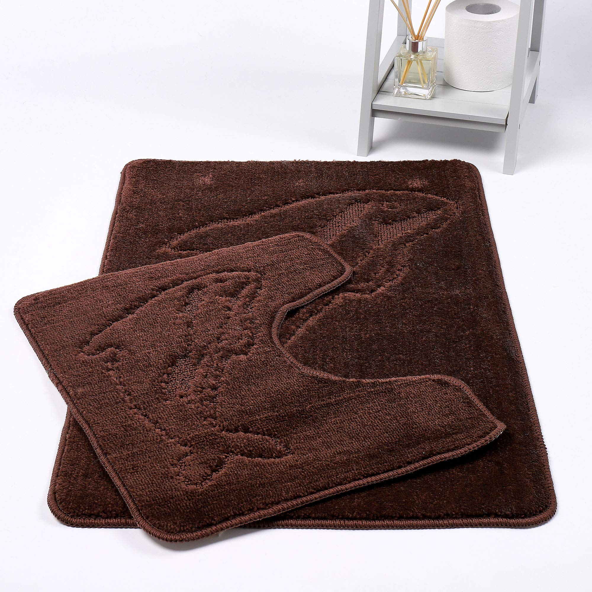HOMES-LINEN Dolphin Bath Mats Non Slip Bathroom Mats 2 Piece Pedestal and Bath Mat Set Toilet Bathroom Rug (Chocolate)