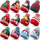 Mumufy 12 Pcs Christmas Beanie Hats Snowflake Pattern Hats Warm Stretch Winter Knit Hat for Men Women Adult Christmas Gifts