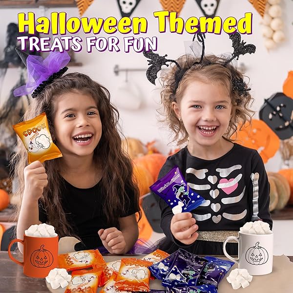50 PACK ASSORTED HALLOWEENS MINI MARSHMALLOWS INDIVIDUALLY WRAPPED, WITCHMALLOW & SPOOK POOF, VANILLA FLAVORED, HALLOWEENS THEMED SNACKS BULK, KIDS FUN HALLOWEEN CANDY BULK FOR TRICK OR TREAT