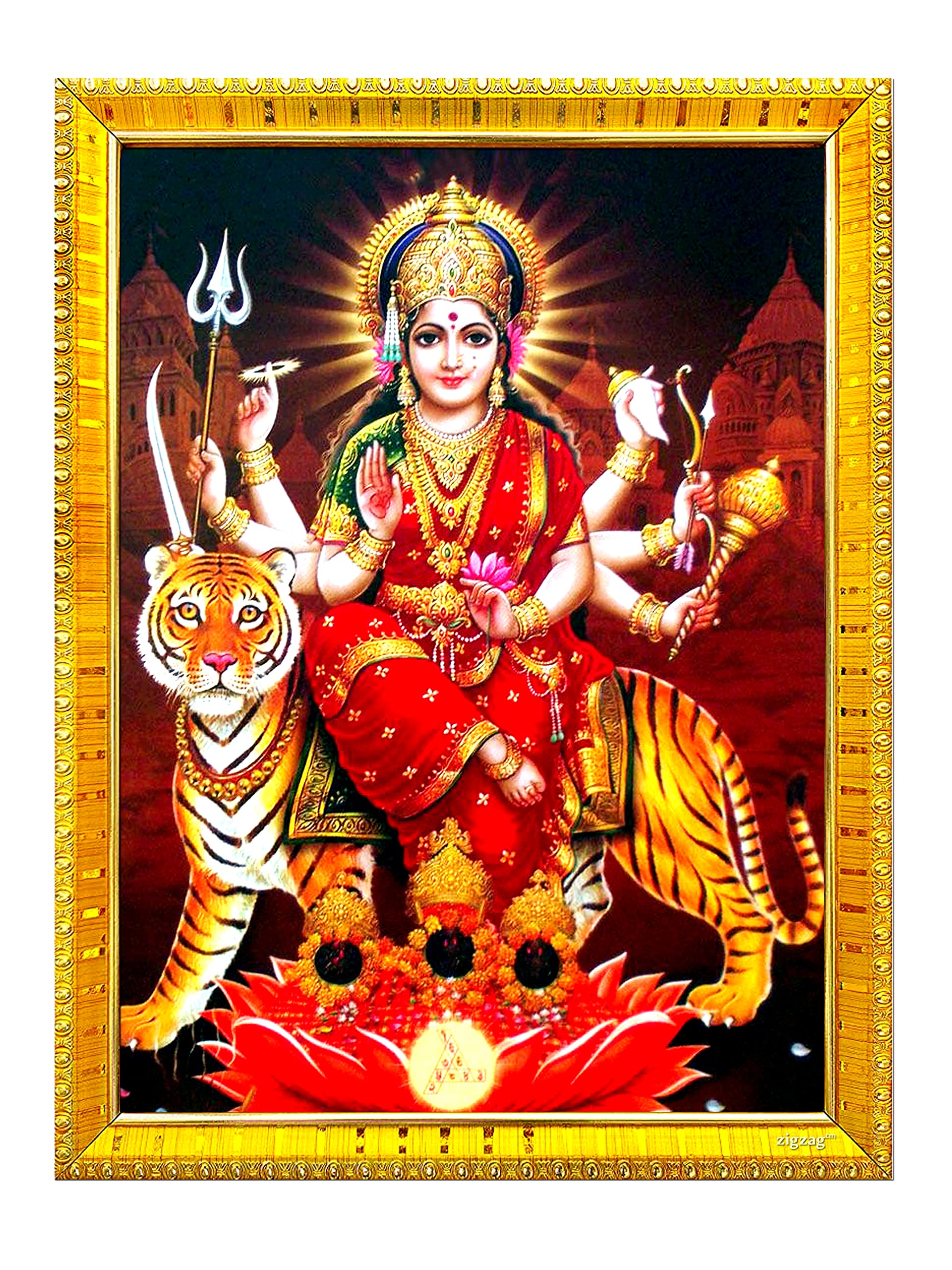 zig zag Durga Maa Photo Frame For Wall / Table / Pooja Room ( 7x9 inches, Acrylic Glass)Golden