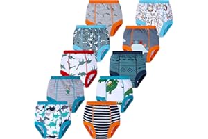 BIG ELEPHANT 10-Pack Baby Potty Training Underwear, Soft 100% Cotton Absorbent Training Pants for Boys & Girls, Ages 12M-10Y