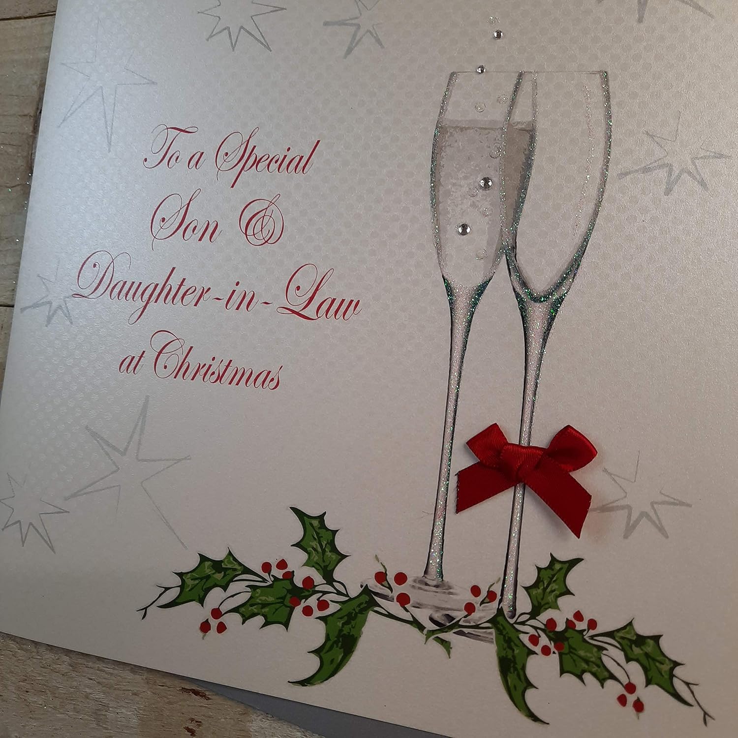 white cotton cards XC6 To a Special Son and Daughter In-Law At Christmas Handmade Large Christmas Card, White - Image 3