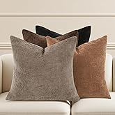 Lunofox Farmhouse Decor Throw Pillow Covers 20x20 Inch Set of 4, Solid Textured Cushion Covers for Couch, Sofa, Bed – Fall Pillow Covers in Taupe Grey, Light Brown, Brown, Black