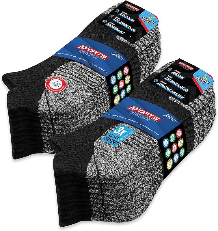 Chaussettes Homme Femme Sport 43-46 Socquettes Basses Courtes - Lot de 10 Paires (EU 43 46, Noir S)