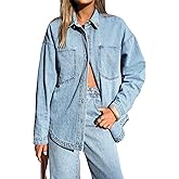 EMMIOL Women Denim Shirts Oversized Long Sleeve Button Down Blouse Distresse Jean Jacket Fall Outfits 2026