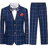 Boys Suits Slim Fit Toddler Formal Plaid Striped Tuxedo Suit Set Kids Wedding Outfit Communion Dress Clothes