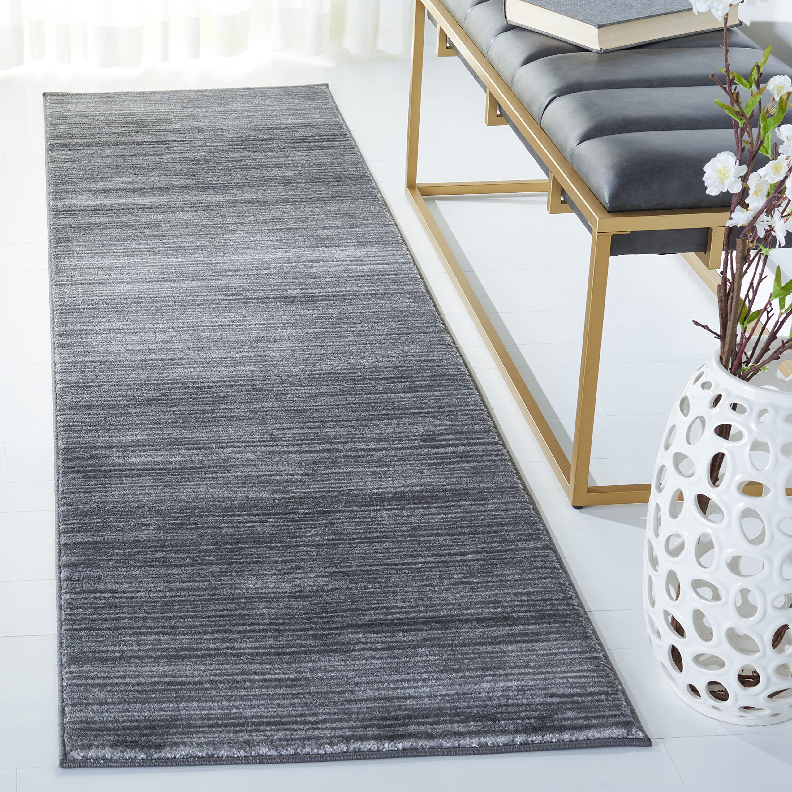 Safavieh Glam Solid Color Indoor Woven Runner Area Rug, Vision Collection, VSN606, in Grey, 66 X 244 cm for Living Room, Bedroom or Any Indoor Space