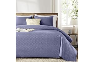inron Quilt Set King Size, Bluish Grey Cal King Quilted Bedspread, Floral Pattern Microfiber Breathable Coverlet, Lightweight Thin Bedding Set for All Season (1 Quilt, 2 Pillow Shams)