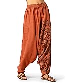 The Veshti Company Women's Printed Harem Pants - Boho Yoga Baggy Pants with Elastic Waist & Drawstring, Hippie Lounge Pants
