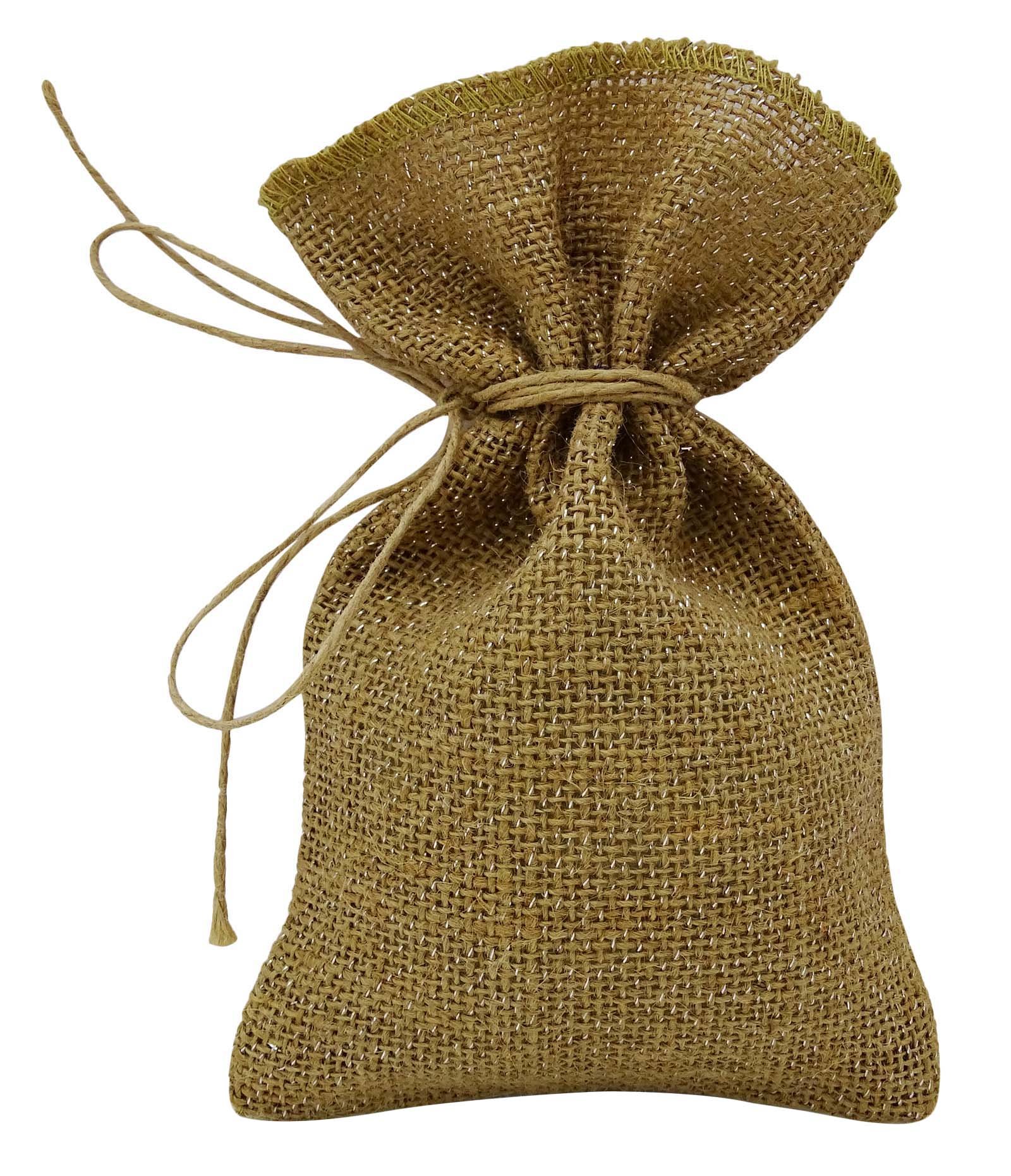 Darling Souvenir 50 Natural Rustic Metallic Silver Jute Drawstring Favor Bag Wedding Party Small Gift Sack Pouches 4" x 6.5" inches