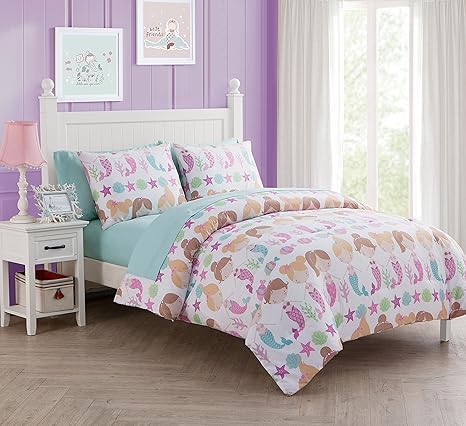 Amazon Com Karalai Bedding Collection 5 Pc Girls Lil Mermaid Twin Size Comforter Set Home Kitchen