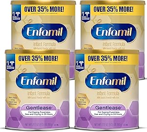 Enfamil Gentlease Sensitive Baby Formula Gentle Milk Powder, Omega 3 DHA, Probiotics, Iron & Immune & Brain Support, 27.7 oz, Pack of 4 (Package May Vary)