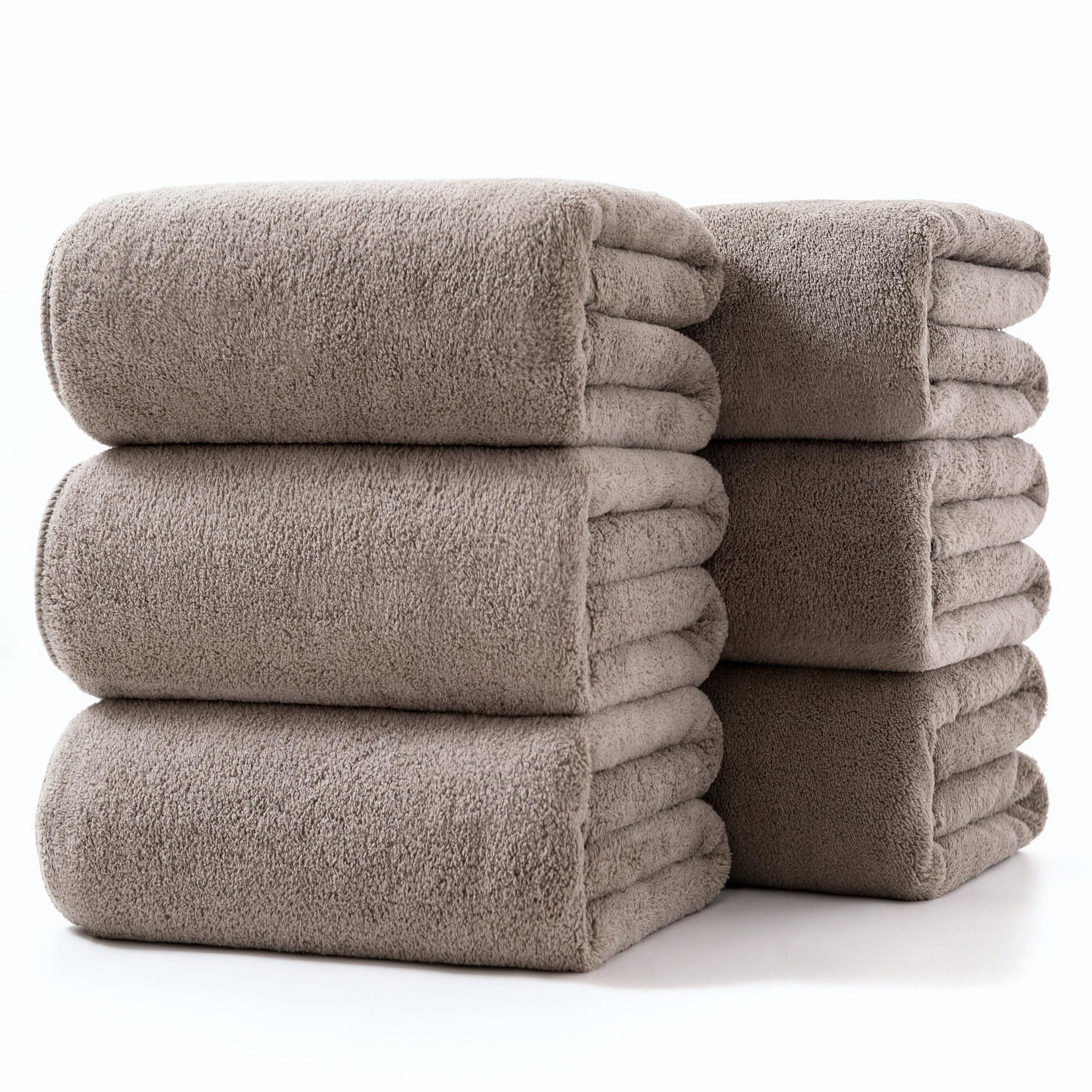 Lumimi Towels 6 Piece Ultra Soft Microfiber Bath Towel Set 55" L x 27" W Incredibly Absorbent Lightweight Quick Dry and Durable, 6 Pack Elegant Grey Brown