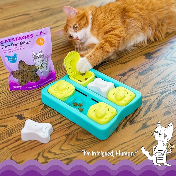 CATSTAGES BY NINA OTTOSSON PURRFECT BITEZ NATURAL CRUNCHY CAT TREATS FOR PUZZLES, TOYS, FEEDERS, & TRAINING, USA-MADE, REAL CHICKEN FLAVOR, 4OZ