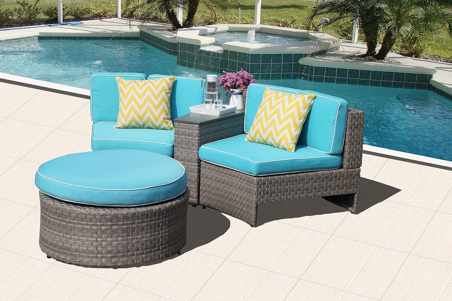 Patioroma Outdoor Patio Furniture Set Wicker 4 Piece Semicircular Sectional Sofa Seating Set With Ottoman Blue Seat And Back Cushions Aluminium Frame Gray Pe Wicker Amazon Co Uk Garden Outdoors