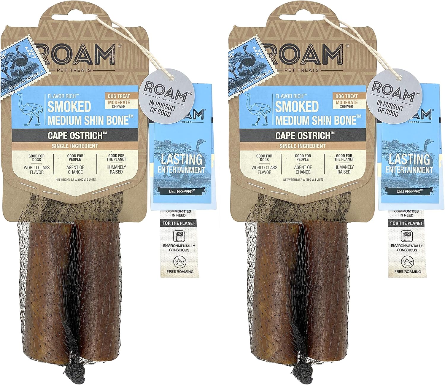 ROAM Pet Treats Ostrich Bone for Dogs Ostrich Smoked