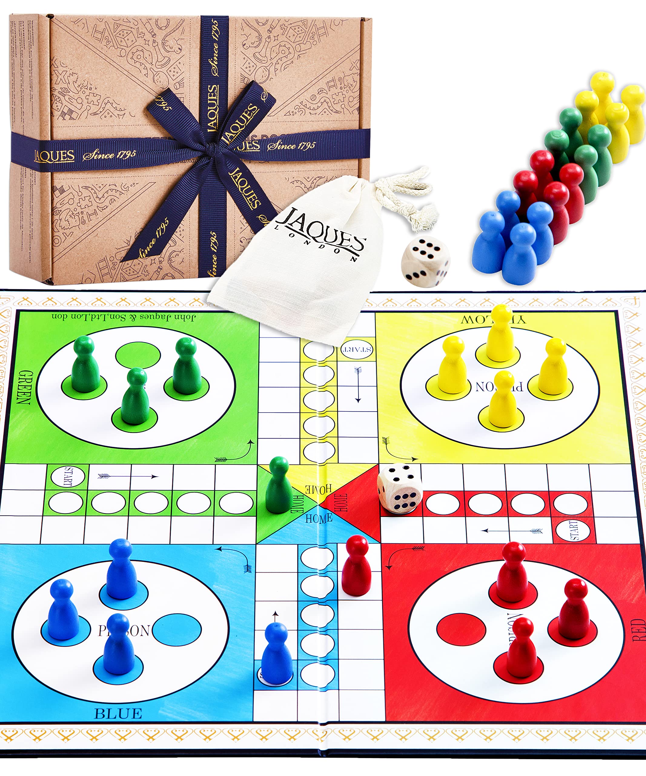 Jaques of London Ludo Game Board | Family Board Games for Kids | Folding Ludo Game with Dice and Counters | Since 1795