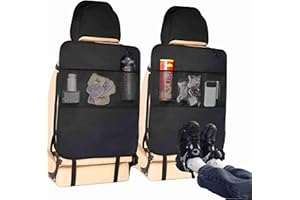 Trahefa (2 PACK) Car Kick Mats Back Seat Protector, Upgraded Car Seat Organizer with 3 Storage Pockets, Automotive Seat Back Organizers Protector From Dirt, Mud & Scratches (A)