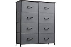 Somdot Dresser for Bedroom with 8 Drawers, 4-Tier Wide Storage Chest of Drawers with Removable Fabric Bins for Closet Nursery Bedside Living Room Laundry Entryway Hallway, Charcoal Grey/Dark Walnut