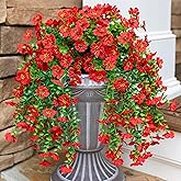 HyeFlora Artificial Hanging Flowers for Outdoors Decoration, 2Pcs Red Fake Spring Summer Decor, Realistic Plants, UV & Fading Resistant Flower for Porch Patio Balcony Planter Yard Home Garland
