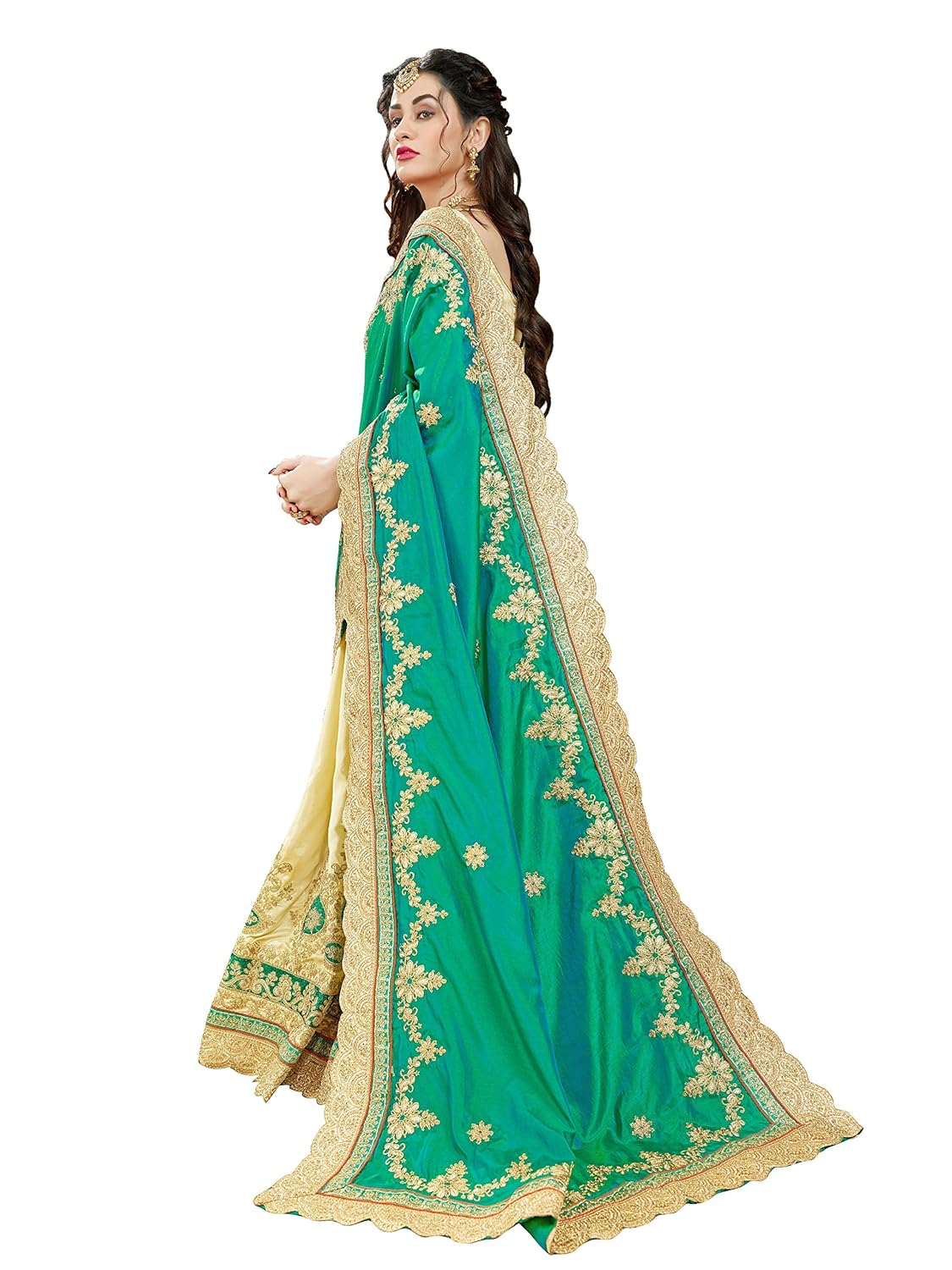 manohari embroidery green art silk saree