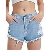 EXARUS Girls Jean Shorts Ripped Distressed Frayed Raw/Folded Hem Teen Tween Youth Mid Rise Casual Summer Kids