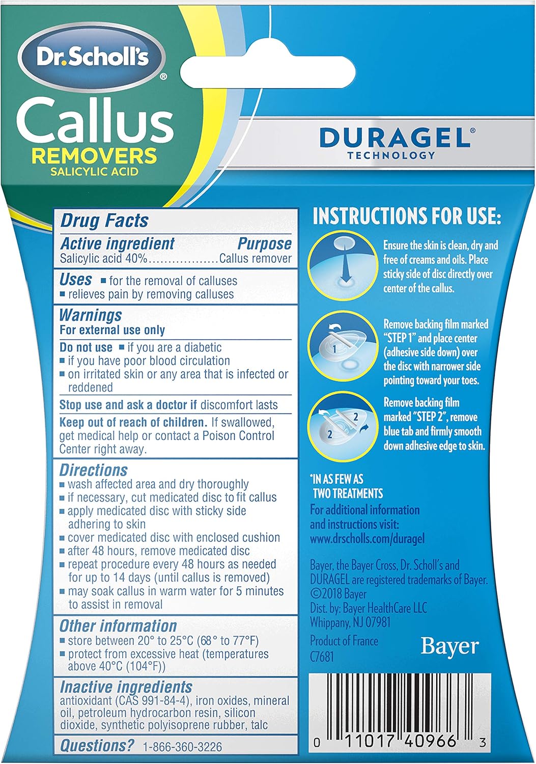 Dr. Scholl's CALLUS REMOVER with Duragel Technology, 4ct // Removes Calluses Fast and Provides Cushioning Protection against Shoe Pressure and Friction for All-Day Pain Relief: Health & Personal Care