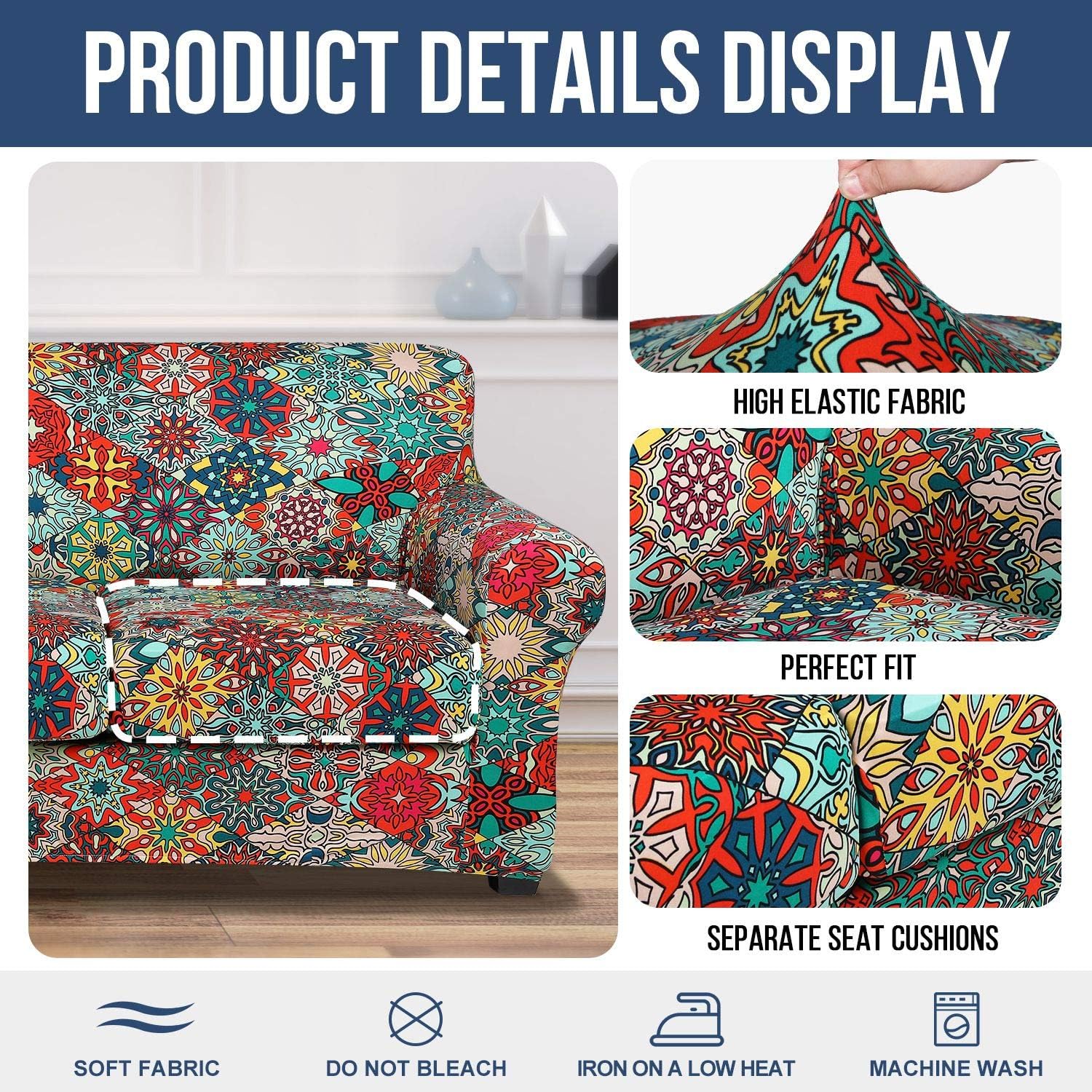 hyha Printed Couch Chair Cover - Floral Pattern Sofa Cover with Separate Cushion Cover, 2 Piece Stretch Armchair Slipcover Washable Furniture Protector (Armchair, Diamond Mandala): Home & Kitchen