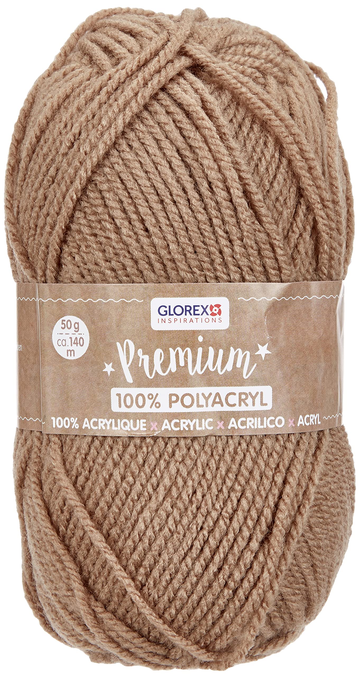 GLOREX Premium Wool Made of 100% Acrylic, Easy to Work with, Versatile, Warm, Soft, Non-Scratching, 50 g, Approx. 140 m, Brown