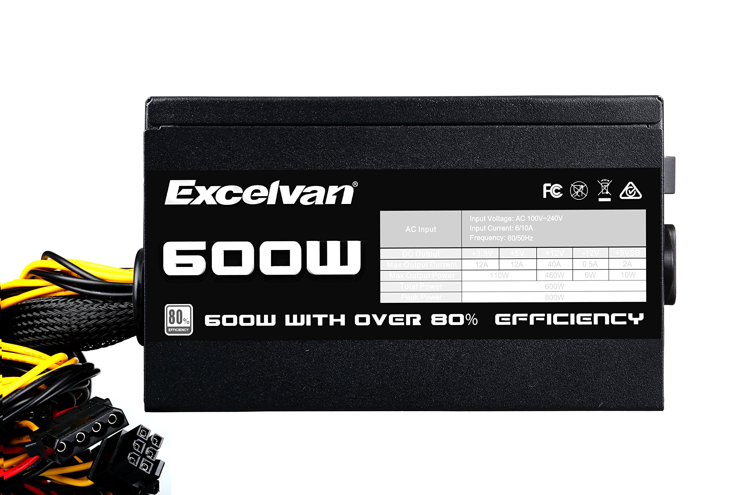 Excelvan ATX Computer Power Supply Desktop PC for Intel AMD PC SATA US (600W)