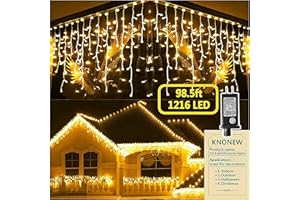 KNONEW 99ft 1216 LED Christmas Lights Outdoor Decorations with 228 Drops, 8 Modes Curtain Fairy String Light, Clear Wire LED String Light Indoor Decor for Wedding Party Christmas