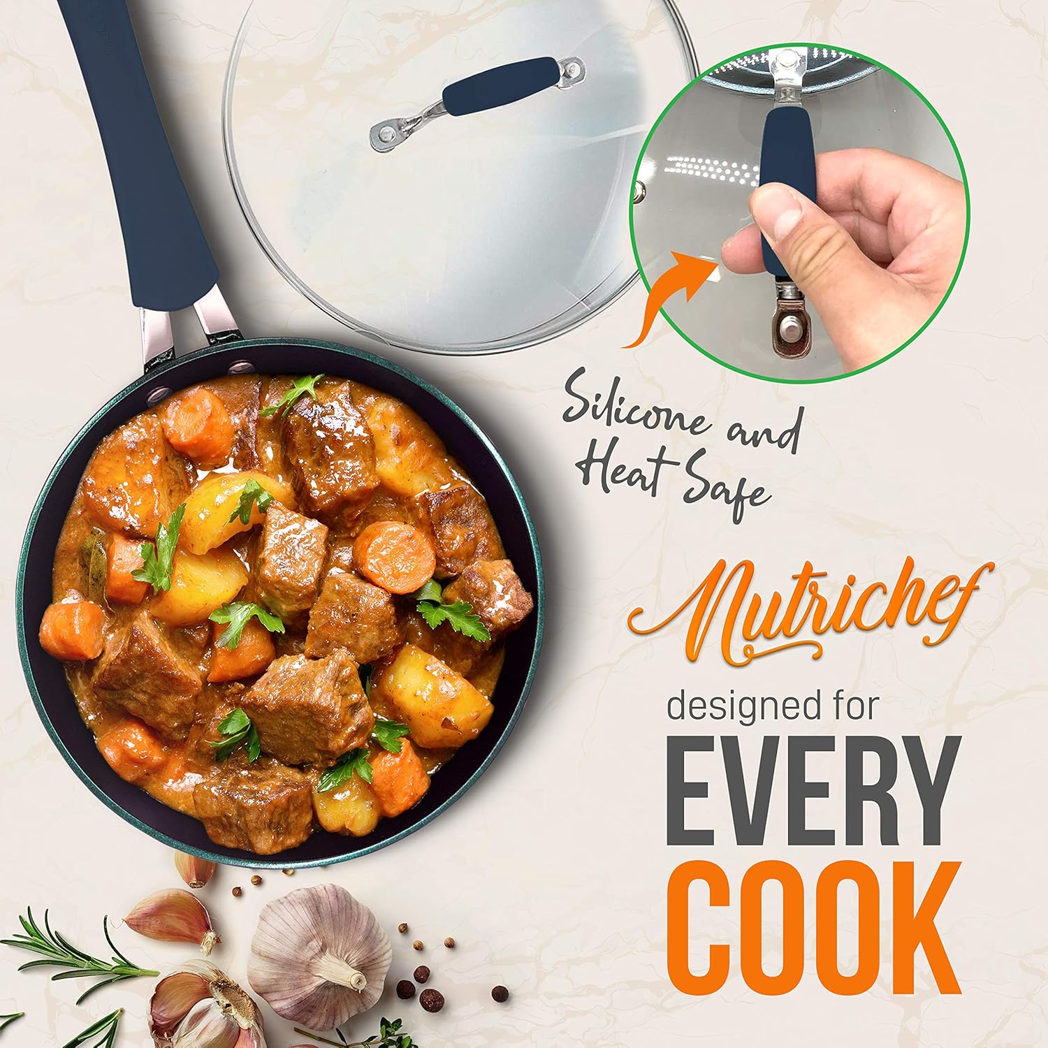 Nutrichef Nonstick Cookware Excilon Home Kitchen Ware Pots & Pan Set with Saucepan Frying Pans, Cooking Pots, Lids, Utensil PTFE/PFOA/PFOS free, 11 Pcs, Blue Diamond: Kitchen & Dining