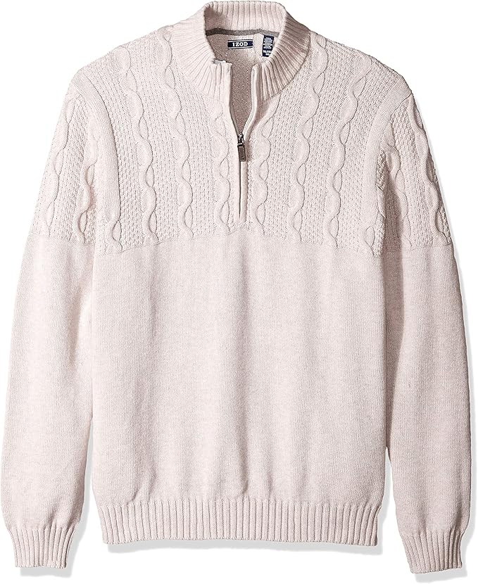 IZOD Men's Big and Tall Holiday Quarter Zip Textured 5 Gauge Sweater - Grey - XX-L Tall: Amazon 